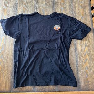 Black Short-Sleeve Graphic Crewneck Tee with Small Ramen Chest Patch